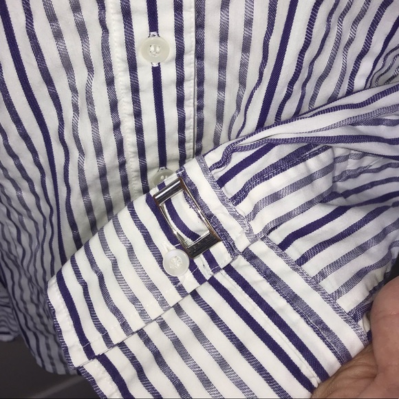Alfani White and Purple Striped Button Down Shirt - Picture 4 of 5